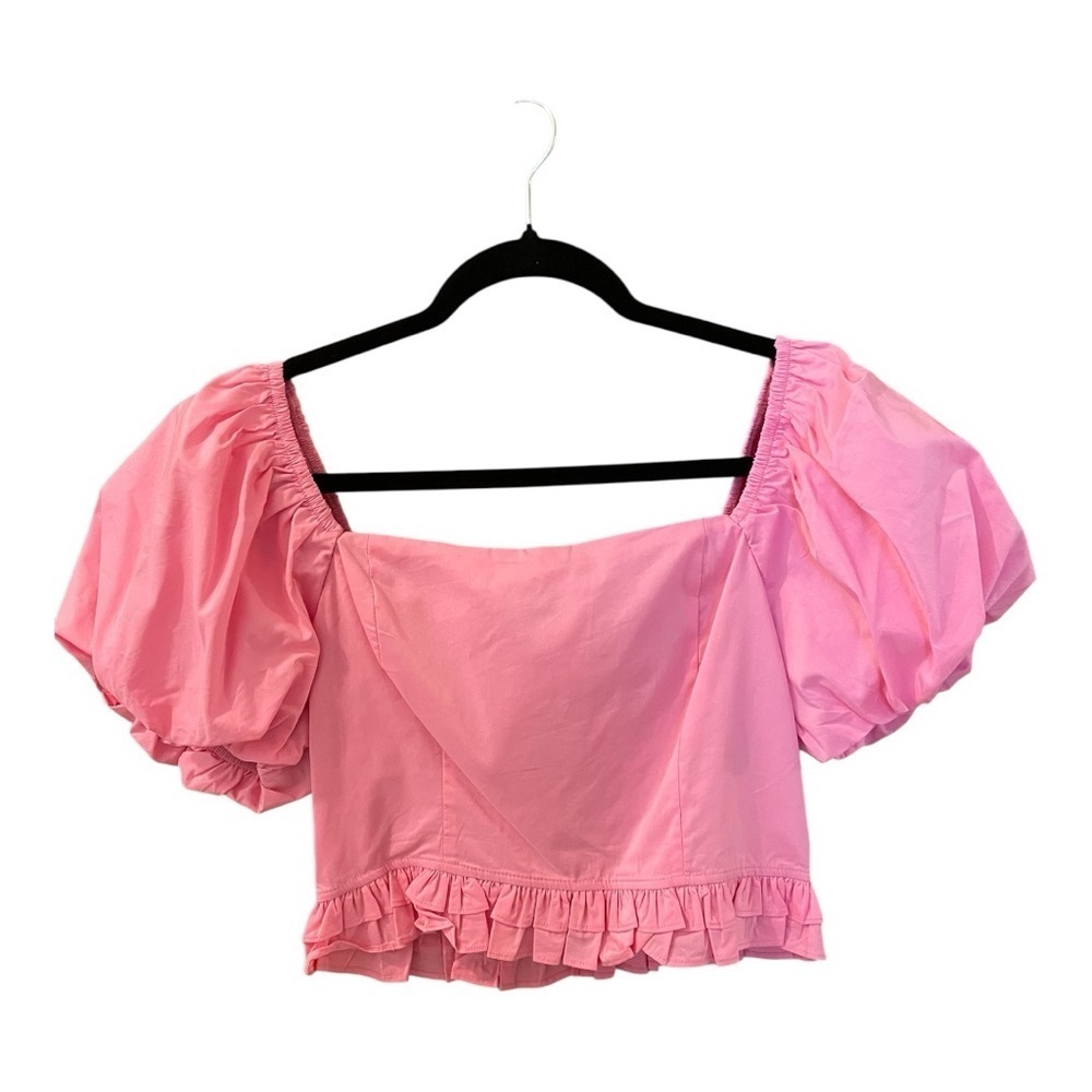 Main Strip Top, Size L, Pink, Cropped, Puff Sleeves, Ruffles New w\Tags.
